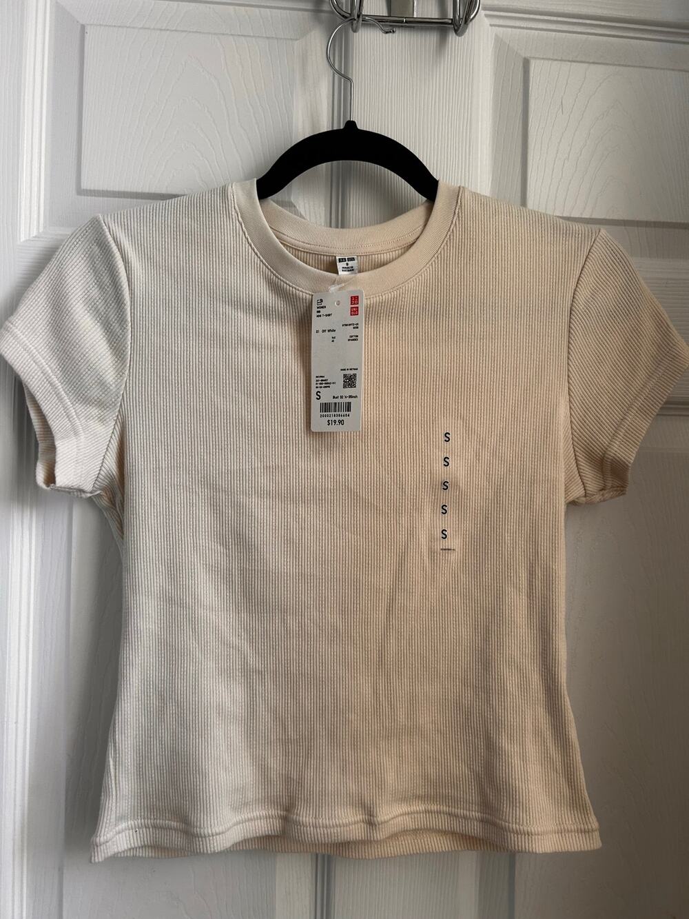 Uniqlo Off White Womens Mini T-Shirt Ribbed 96% Cotton Small NWT